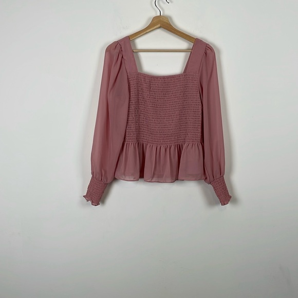 Nine West Peplum Babydoll Elastic Bodice Long Sleeve Chifon Crop Top Womens L - Picture 1 of 8